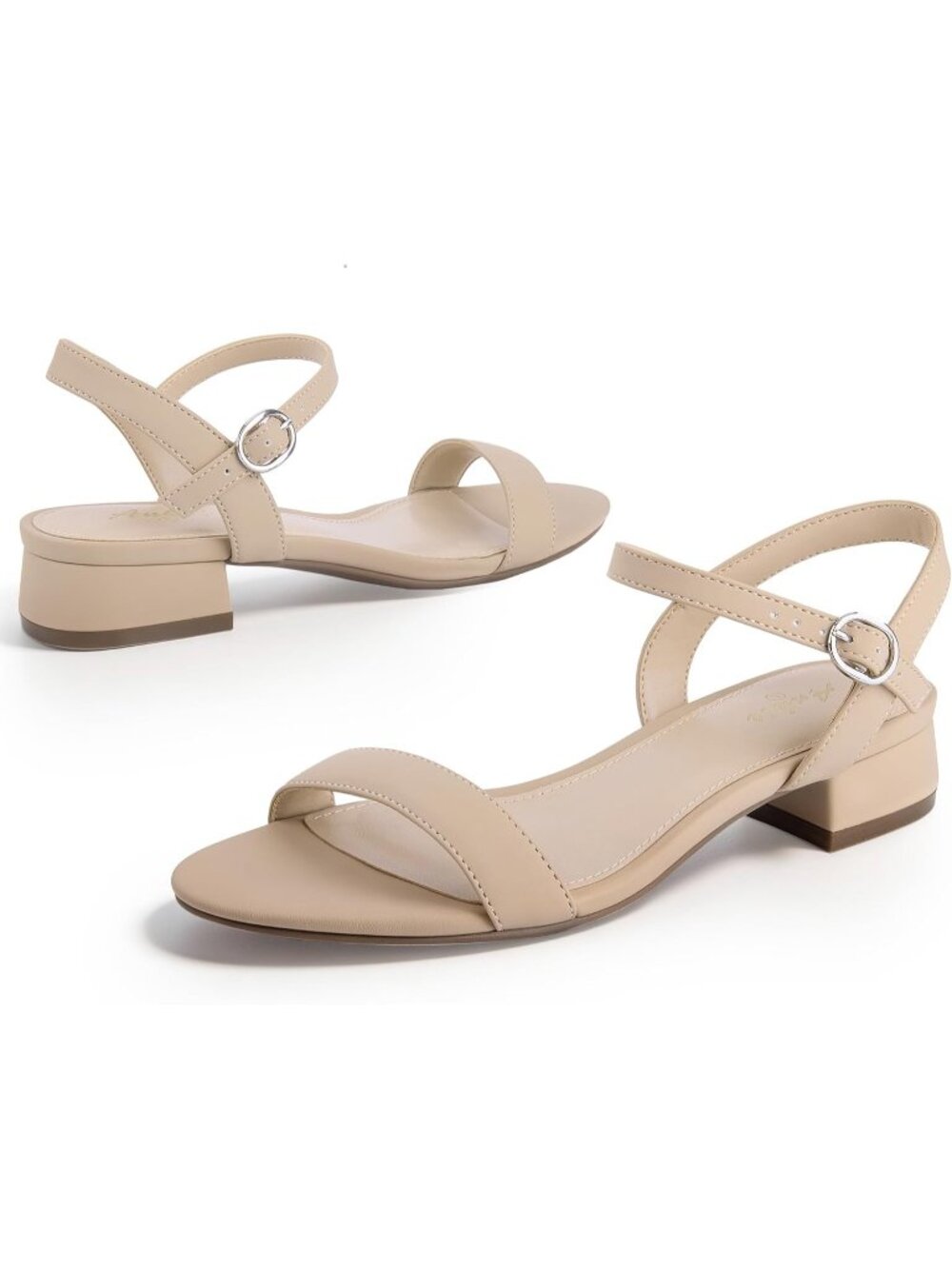 Women's Nude Nubuck Low Heel 1 Inch Dressy Sandal Ankle Strap Open Short Heeled